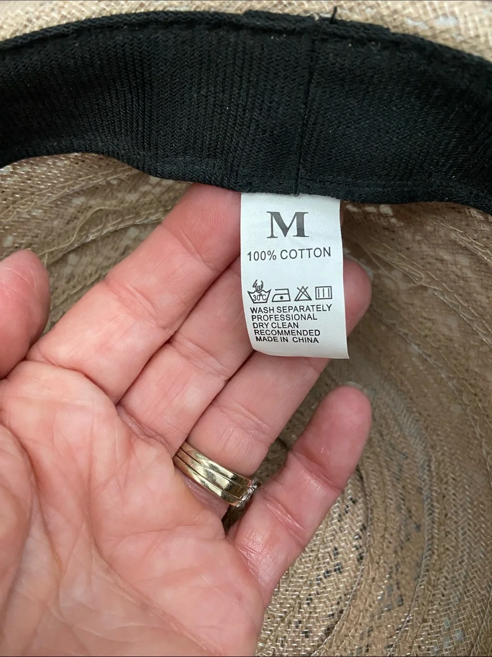 Women’s Wide Brim Adjustable Crochet Sun Hat - Tan with faux leather accent.